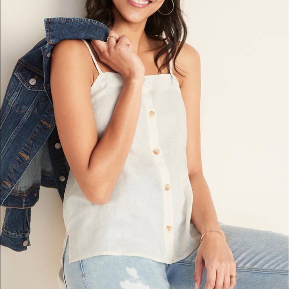 Linen Button-Front Cami Tank - Picture 3 of 4